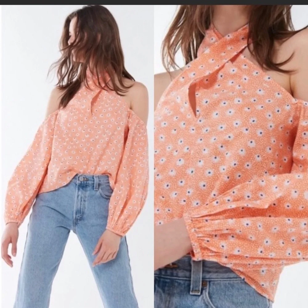 NWOT Urban Outfitters size Small Josie halter top cotton cold shoulder - Picture 5 of 9